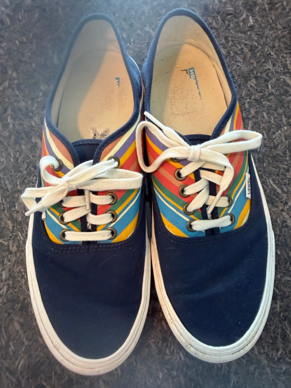 Vans Navy Canvas Sneakers with Multicolor Stripe Panels